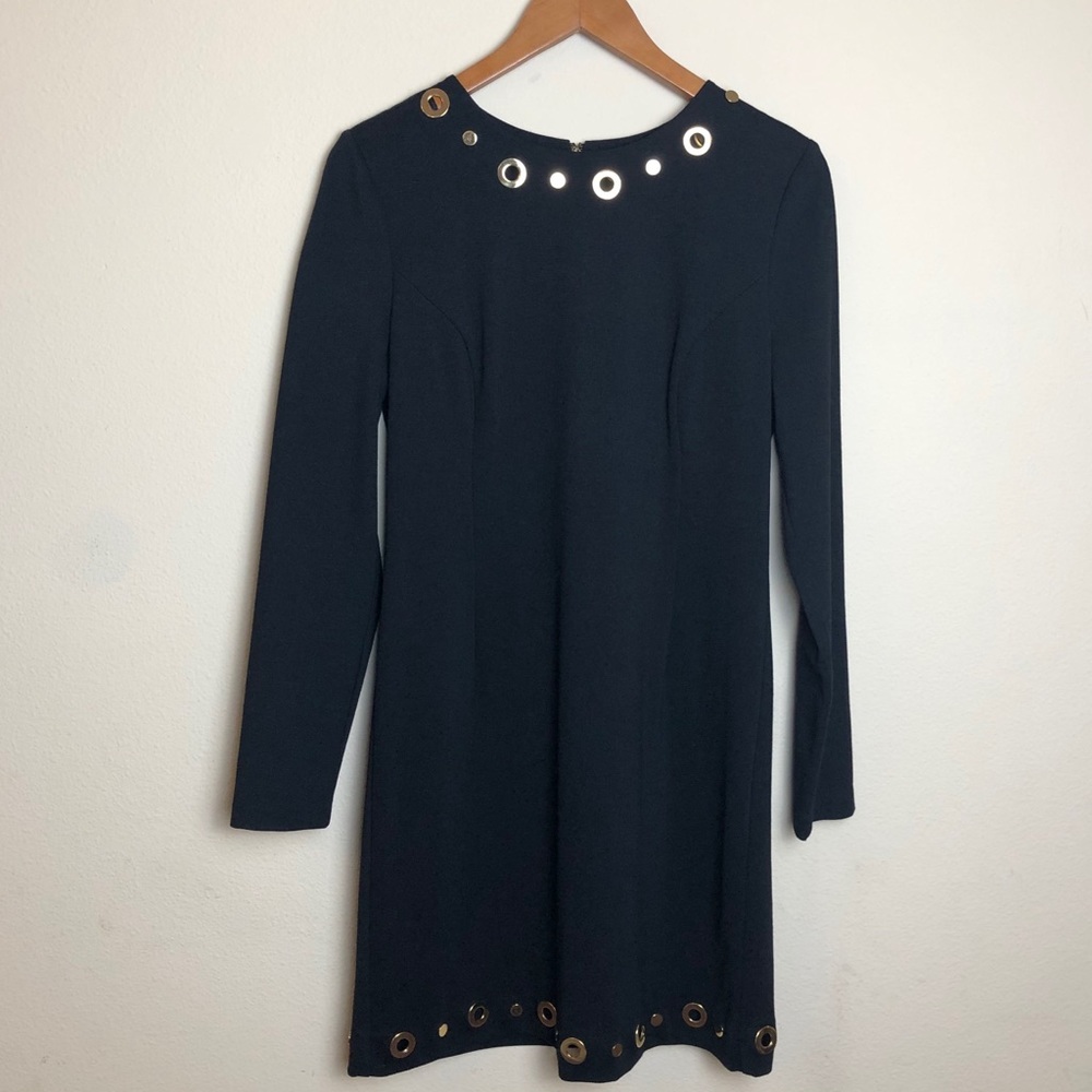 Michael Kors Gold Grommet Longsleeve Black Dress